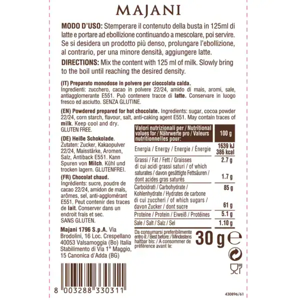 2 buste di preparato per cioccolata calda majani