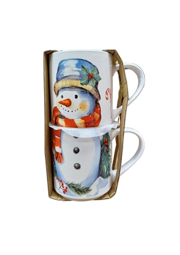 SET 2 TAZZE IMPILABILI PUPAZZO DI NEVE