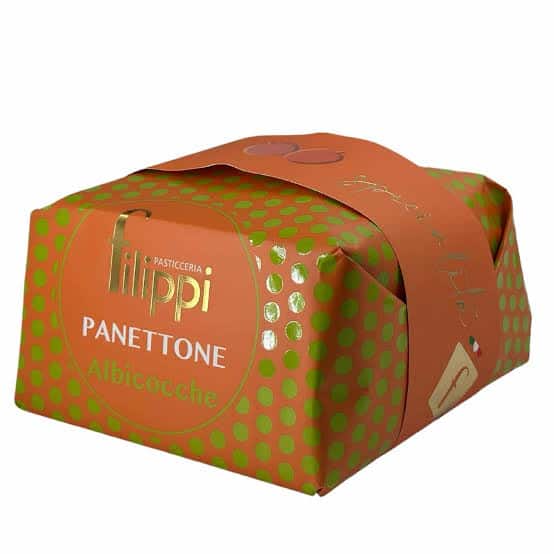 Panettone alle albicocche Pasticceria Filippi confezione arancione