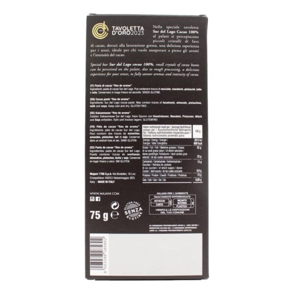 tavoletta fondente sur del lago 100% venezuela majani