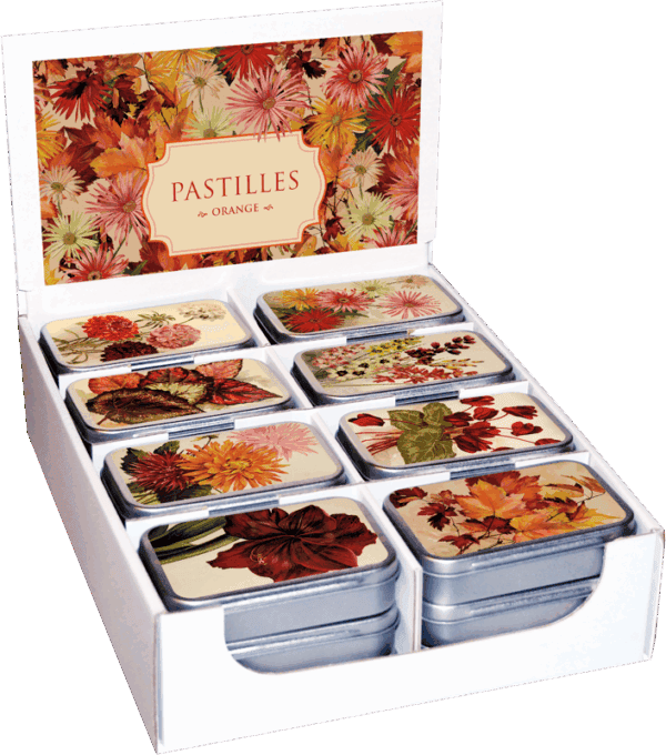 caramelle al mirtillo in scatola in latta collezione autunn