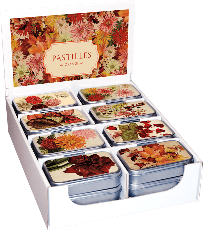 caramelle al mirtillo in scatola in latta collezione autunn