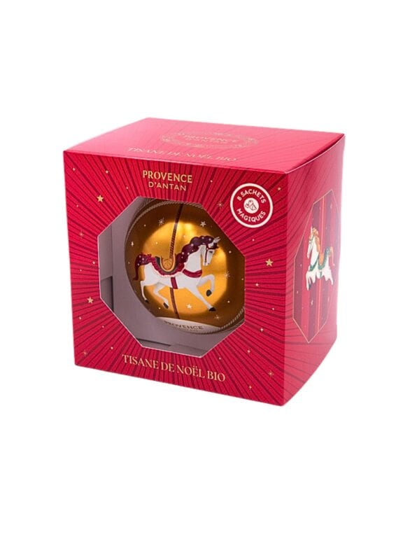 pallina di metallo con tisana natalizia