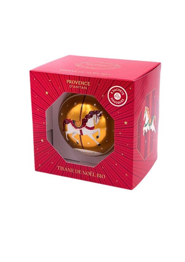 pallina di metallo con tisana natalizia