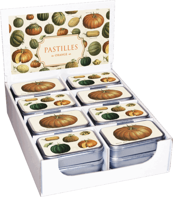 caramelle all'arancia in scatola metallo collezione zucche