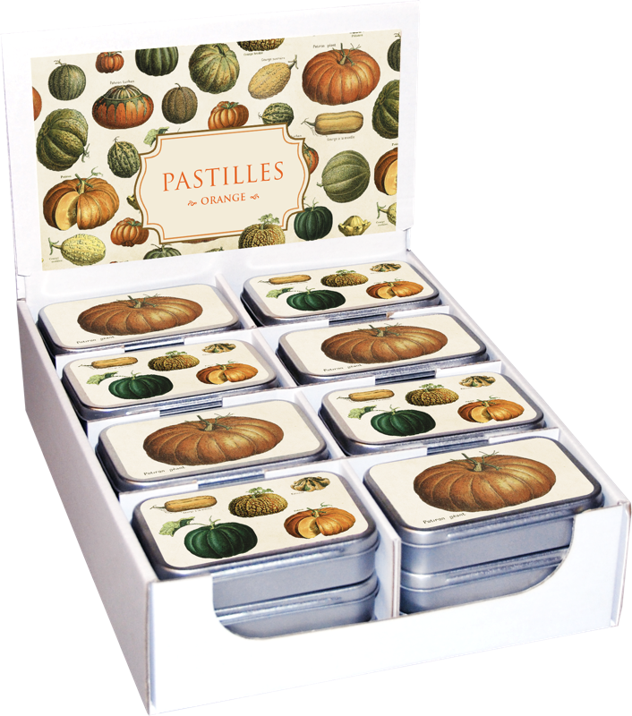 caramelle all'arancia in scatola metallo collezione zucche