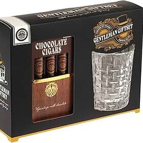 set regalo sigari di cioccolato e bicchiere per whisky
