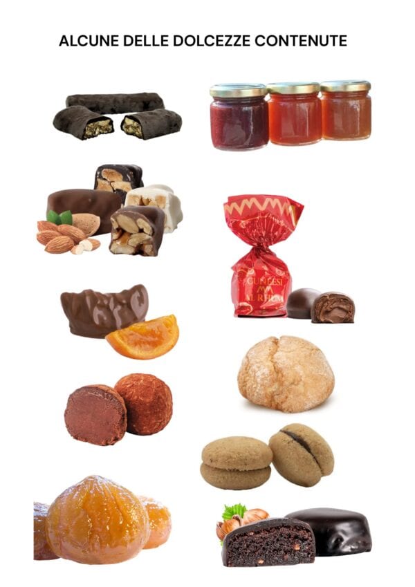 Assortimento di dolcezze artigianali italiane: cioccolatini, marmellate e biscotti
