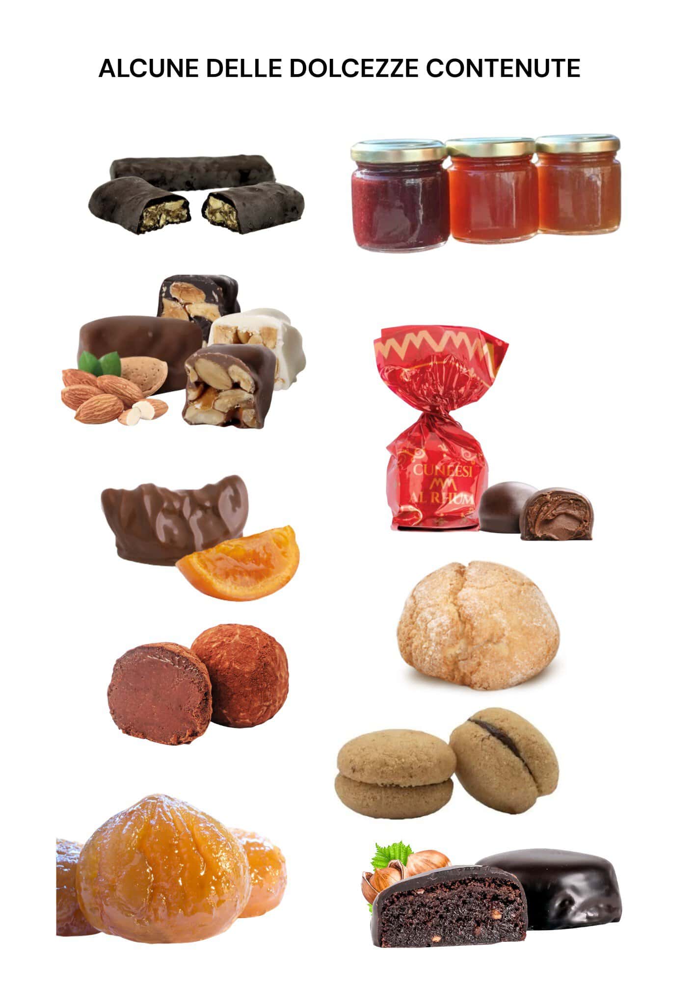Assortimento di dolcezze artigianali italiane: cioccolatini, marmellate e biscotti