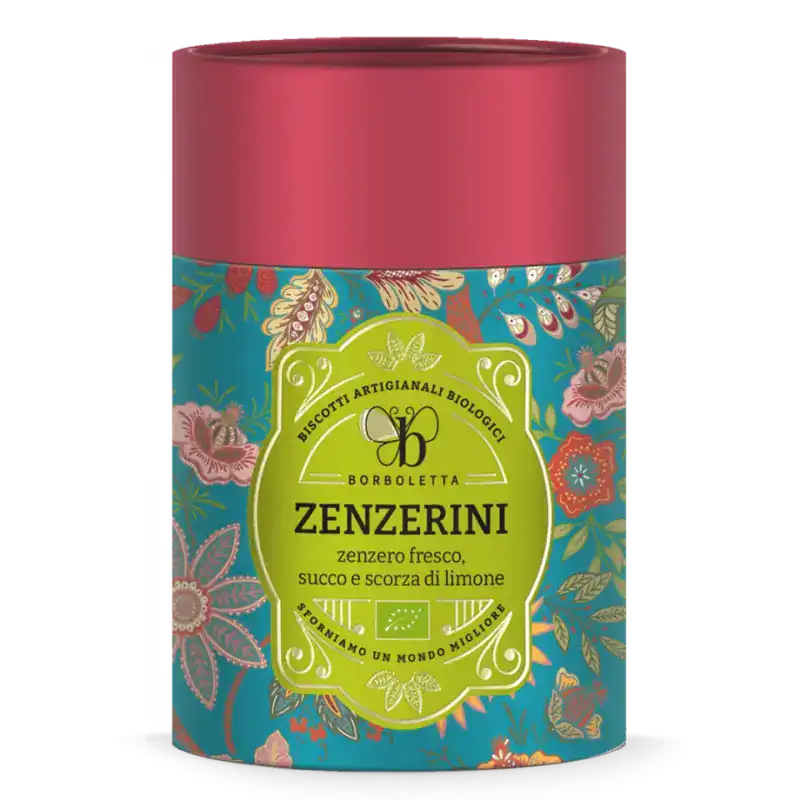 Borboletta Zenzerini biscotti biologici zenzero limone confezione cilindrica