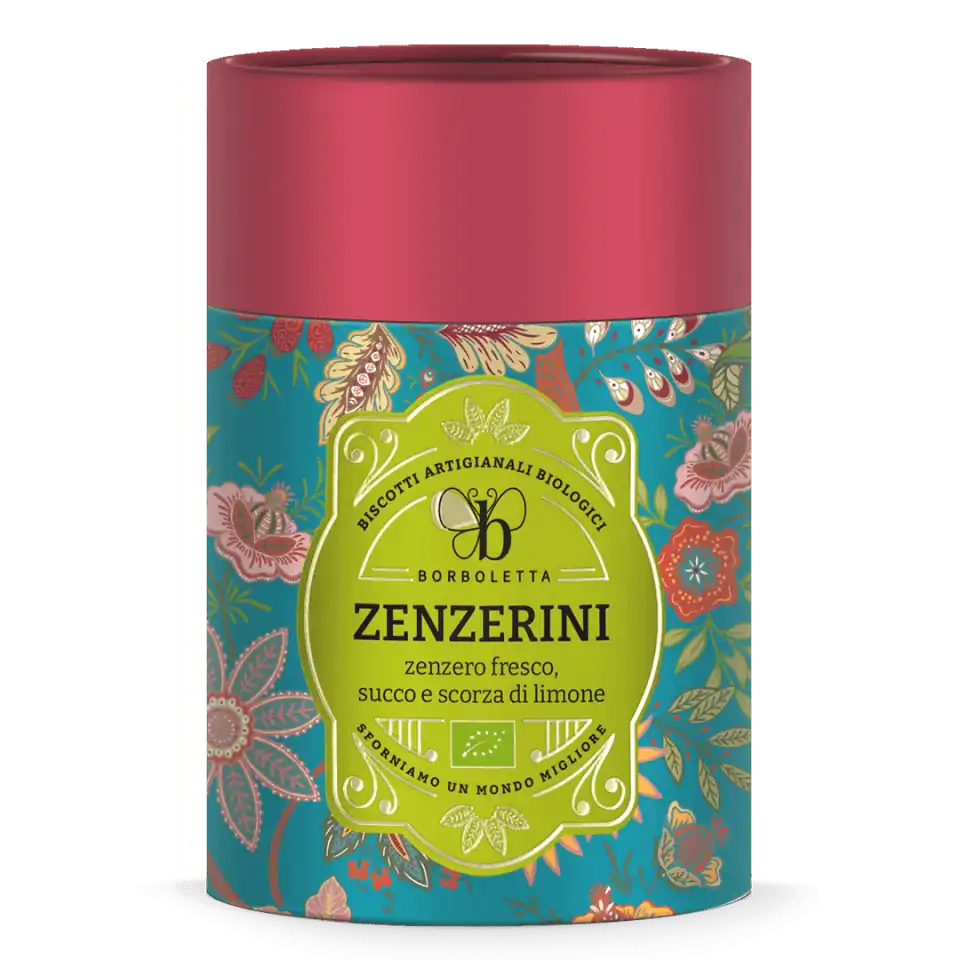 Borboletta Zenzerini biscotti biologici zenzero limone confezione cilindrica