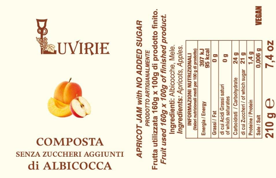 Etichetta composta di albicocca senza zuccheri aggiunti Luvirie