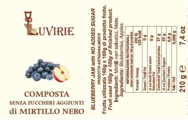 Composta di mirtillo nero senza zuccheri aggiunti Luvirie 210g